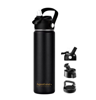 AquaLuxé 750ML Triple Insulated Stainless Steel Water Bottle With 3 Lids included
