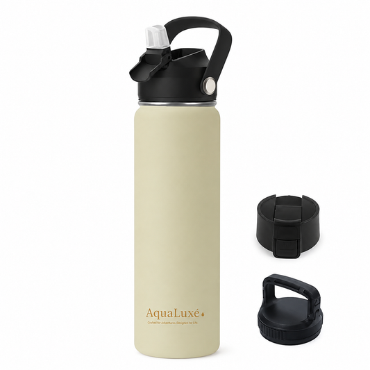Triple insulated 750ML Water bottle 3 lids included AquaLuxé