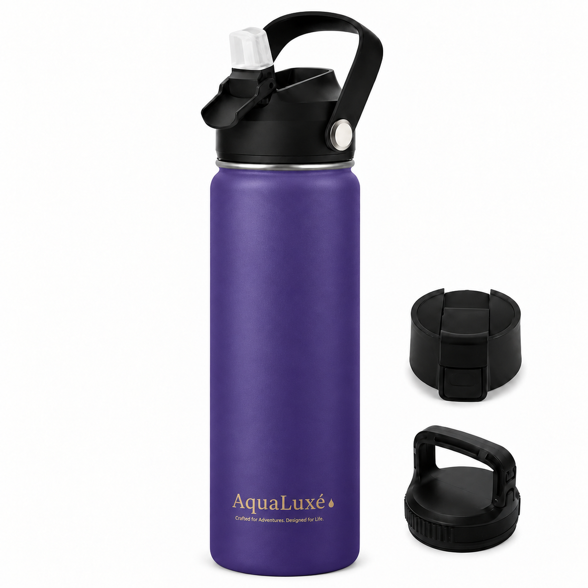 Triple insulated 750ML Water bottle 3 lids included AquaLuxé