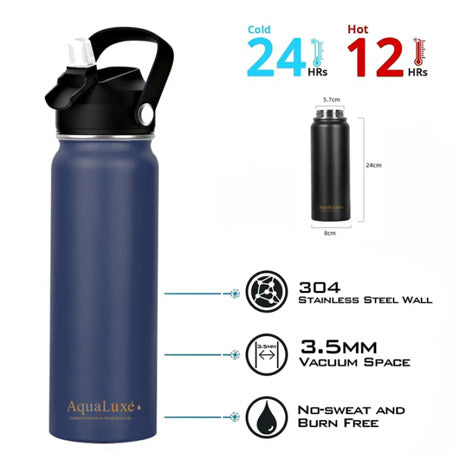 Triple Insulated 750ML Water Bottle 3 Lids included.
