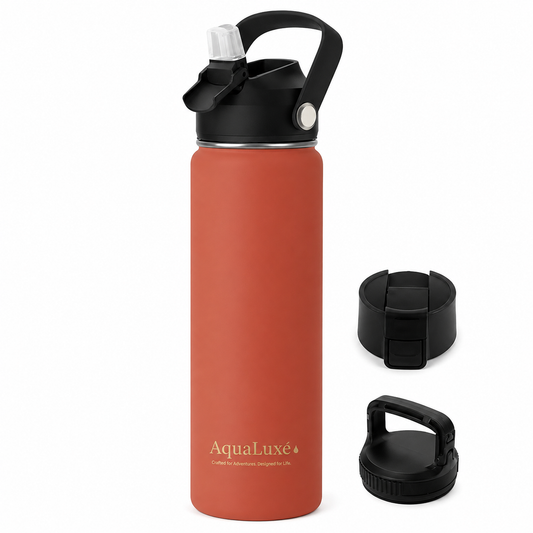 Triple insulated 750ML Water bottle 3 lids included AquaLuxé