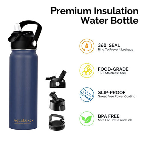 Triple Insulated 750ML Water Bottle 3 Lids included.
