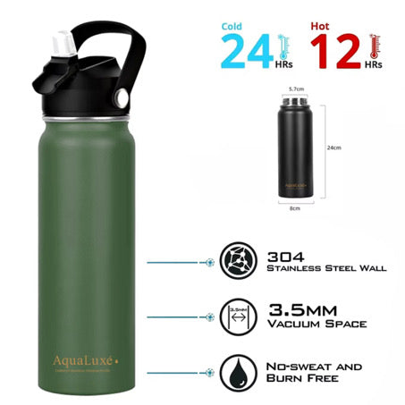 Triple Insulated Stainless Steel Water Bottle 3 Lids Included 750ML