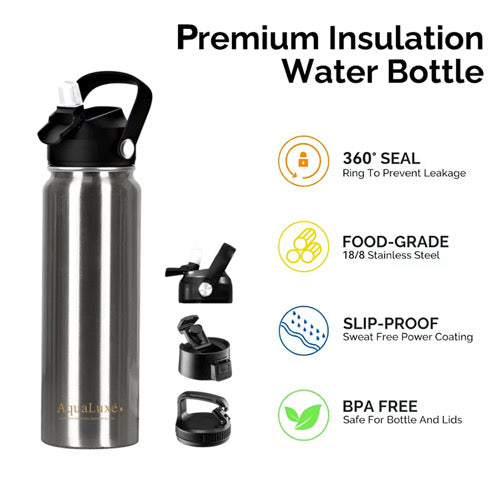 Aqualuxé Triple Insulated Water bottle 750ML 3 Lids included