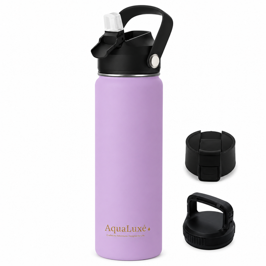 Triple insulated 750ML Water bottle 3 lids included AquaLuxé