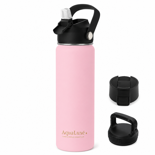 AquaLuxé 750ML Triple Insulated Stainless Steel Water Bottle With 3 Lids included
