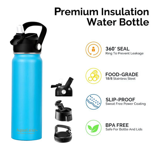 AquaLuxé Triple Insulated Water Bottle 750ML 3 Lids included
