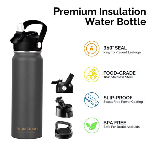 Aqualuxé Triple Insulated Water Bottle 3 Lids included